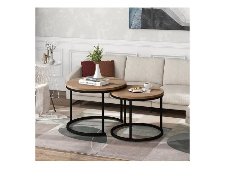 Flieks Couchtisch, Runder geschachtelter Beistelltisch Couchtisch 2er Set