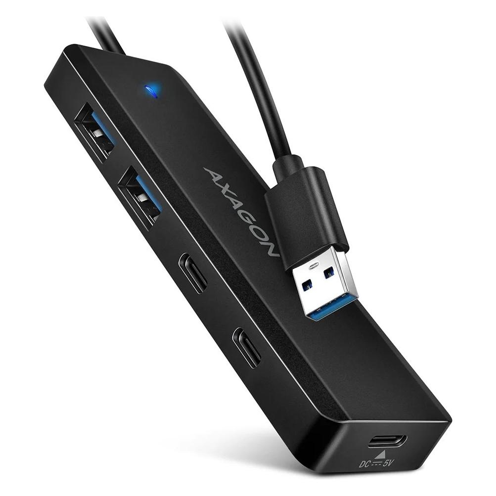 Axagon HUE-C2A, 4× USB 5Gbps TRAVEL hub, 2× USB-A + 2× USB-C, USB-C napájení, kabel USB-A 19cm (USB-A, 4 Ports) (HUE-C2A)