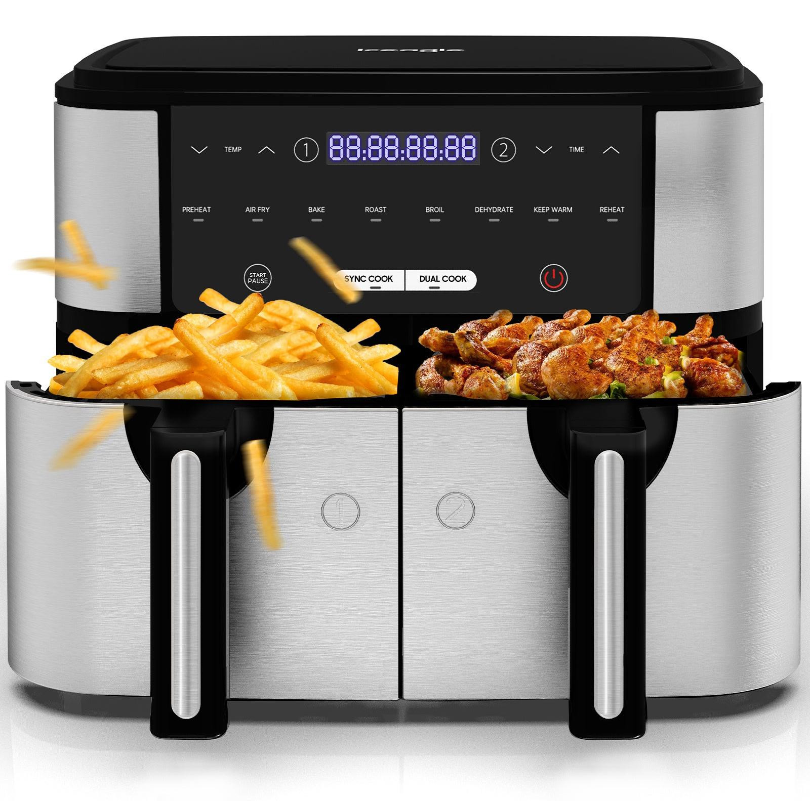 Selius Airfryer XXL Heteluchtfriteuse met 10L Inhoud, Dubbele Mand en 2600W Vermogen