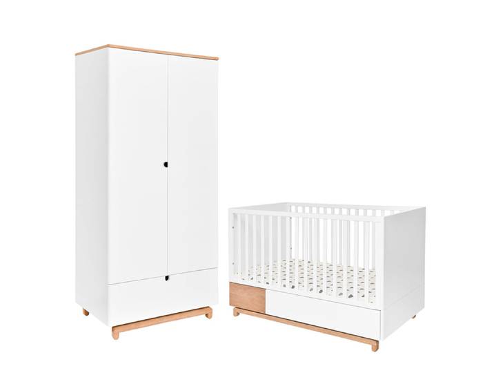 Lit évolutif 70x140 et armoire 2 portes Bellamy Nomi Blanc et bois
