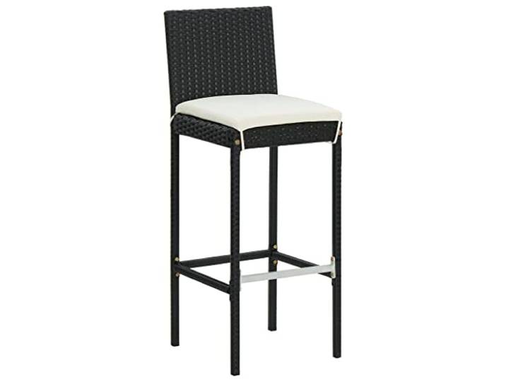 HKLGBVCR Barhocker, Polyratan, Schwarz, mit Kissen, 6-teilig Robuster, lackierter Stahl, Polyrattan, waschbar, für den Innen- und Außenbereich, einfache Montage, Traglast 110 kg
