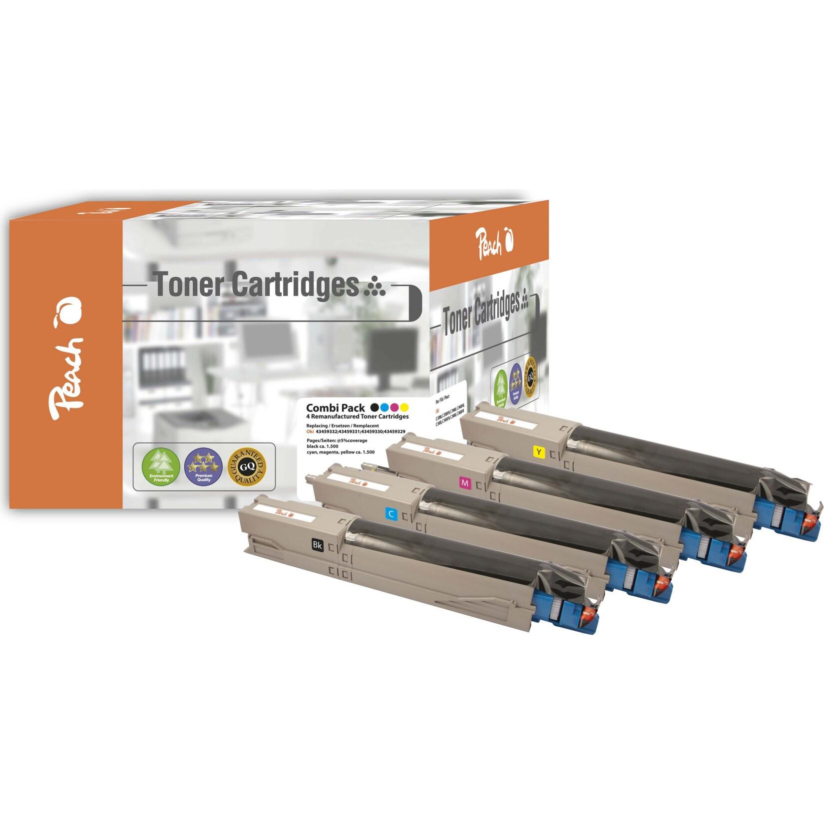 Peach O4345/46 4 Toner (bk, c/m/y) ersetzt OKI 43459329-9332 für z.B. OKI C 3300, OKI C 3300 N, OKI C 3400, OKI C 3400 N, OKI C 3450 (wiederaufbereitet)