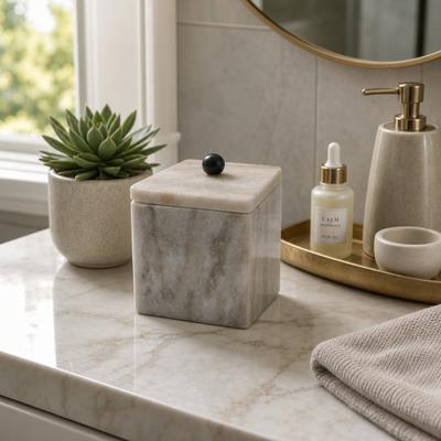 Sagebrook Home "Decorative Box - Tan/Brown Marble Square Ball Handle, 5"" - 4.75"""