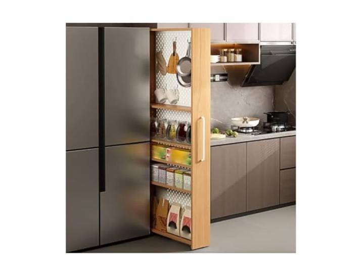 MJJRWF Platzsparender Ausziehbarer Schrank Für Die Küche Sehr Schmaler Ausziehbarer Schrank, Verstellbare Regale, Küche, Wäscherei(Style 3,15x50x185cm)