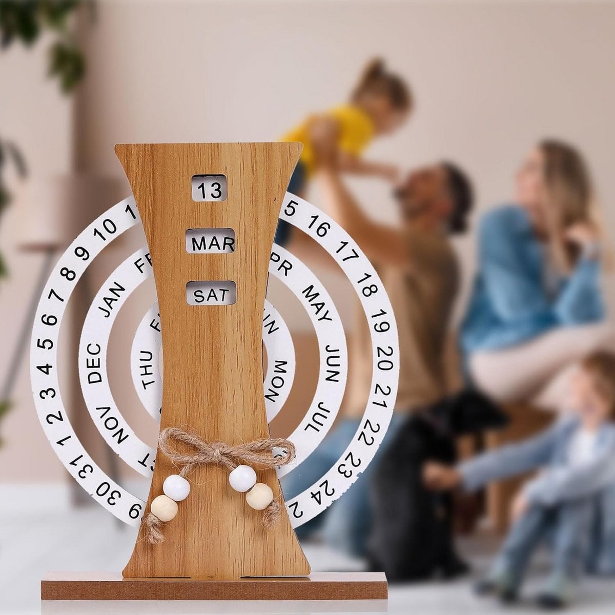 Houten Eeuwigdurende Kalender voor Bureau en Woondecoratie - Draaibaar