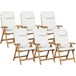 GARTENSTUHL 6er-Set und Sitzkissen Akazienholz Cremeweiß Java Premium