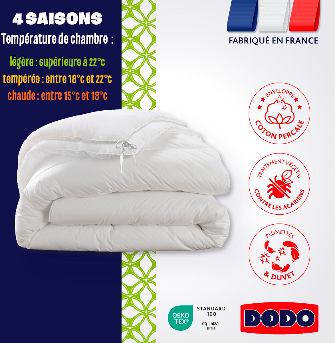 DODO Couette 4 SAISONS - 50% Duvet de Canard