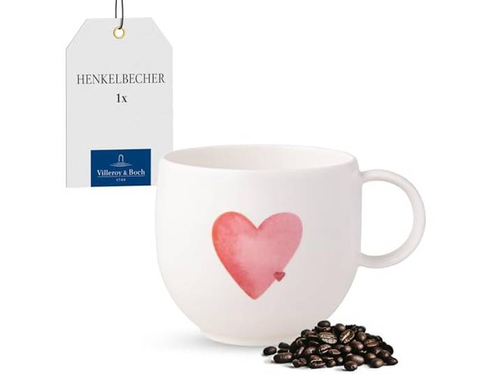 Villeroy & Boch – With Love Kaffeebecher Sending Love Weiß, Spülmaschinenfest, Mikrowellensicher, Kaffeetasse Herz, Heißgetränkebecher, Tasse, Geschenk, Premium Porzellan