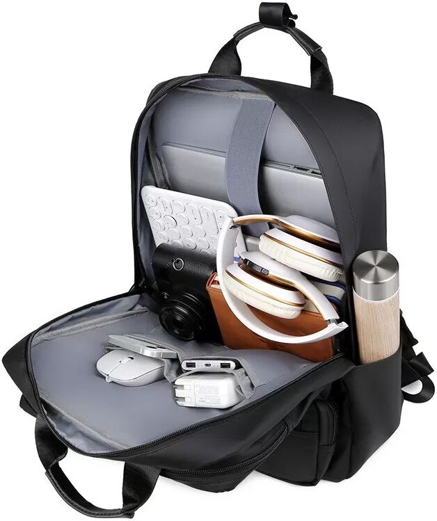INF Schwarzer Oxford-Stoff Rucksack: Wasserdicht, Groß, 15,6-Zoll Laptopfach