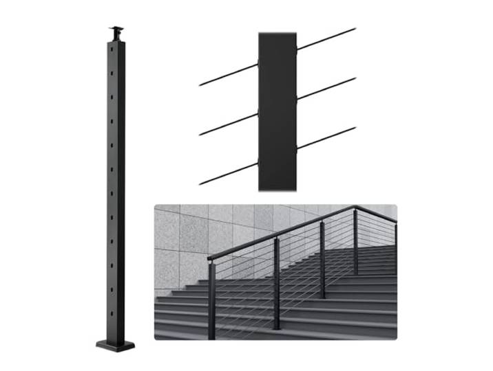 VEVOR Poteau de rampe d'escalier câble\, 106\,7x2\,5x5 cm\, poteau de garde-corps trous inclinés 30°\, 12 trous pré-percés\, poteau de rail acier inoxydable\, support horizontal incurvé\, 1JZLGZHS1067HNEKBV0
