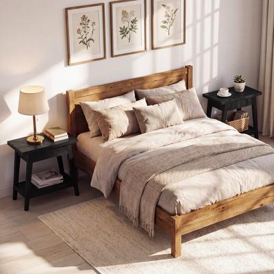 1Easylife Solid Wood Nightstand 2-Tier Narrow Bedside Table (Set of 2)