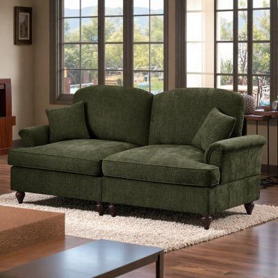 Chenille Mid-Century Sofa with Flared Arms and Ruffled Skirt