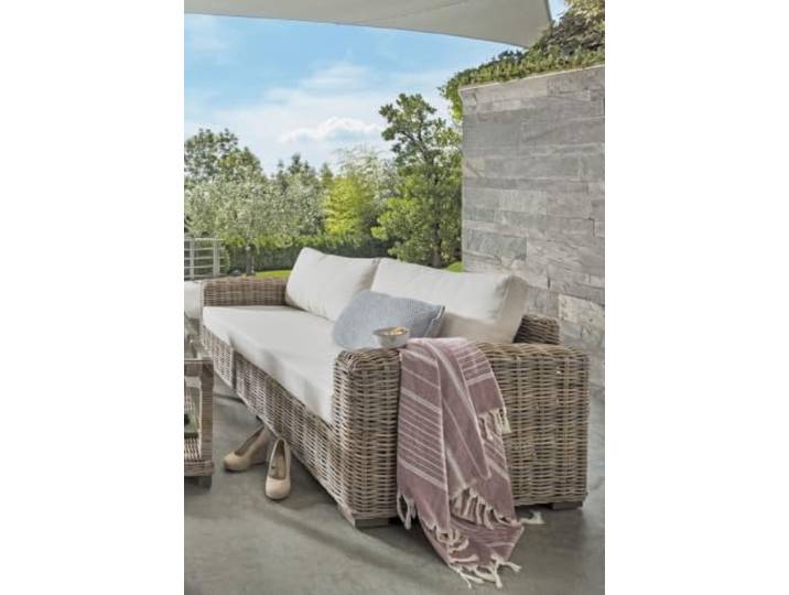 More2Home Rattan-Sofa Split 3-sitzig 200 cm grau