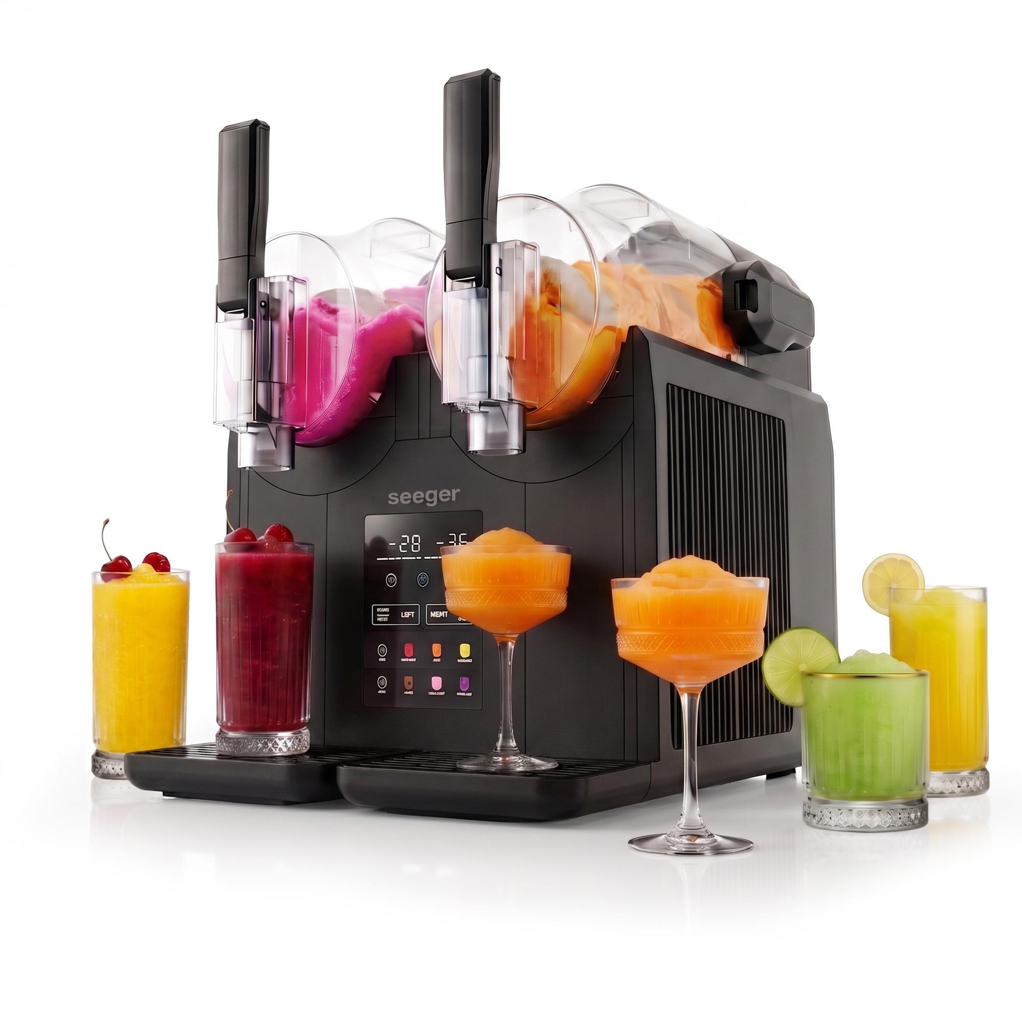 Seeger SuperSlush Twin, 4 Liter, Doppel Slush Maschine für zu Hause, 7 Smarten Programma, Automatische Reinigung und InstantFreeze 15 min Technologie