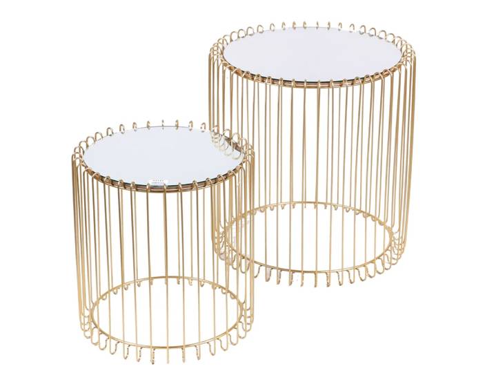 Set de 2 tables d'appoint miroir design doré