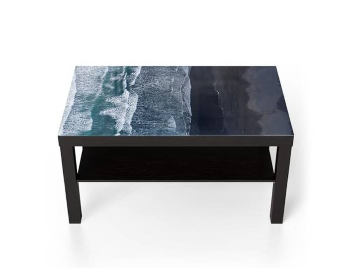 DEQORI Glastisch schwarz groß 90x50 cm Motiv Meereskontraste ausgefallener Beistelltisch aus Glas Hochglanz Couchtisch fürs Wohnzimmer moderner Couch Tisch mit Design