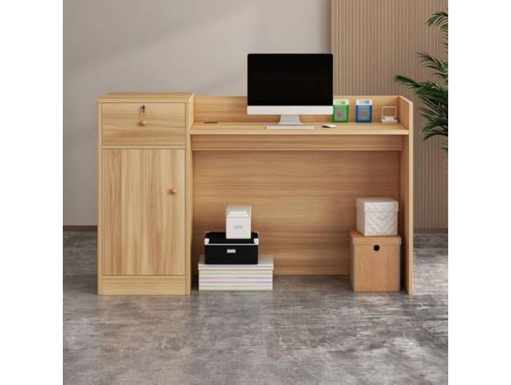 Moderne Holz-Empfangstheke Kassentresen mit abschließbarem Schubladenschrank für Büro, Salon, Boutique(100cm/39.37in)