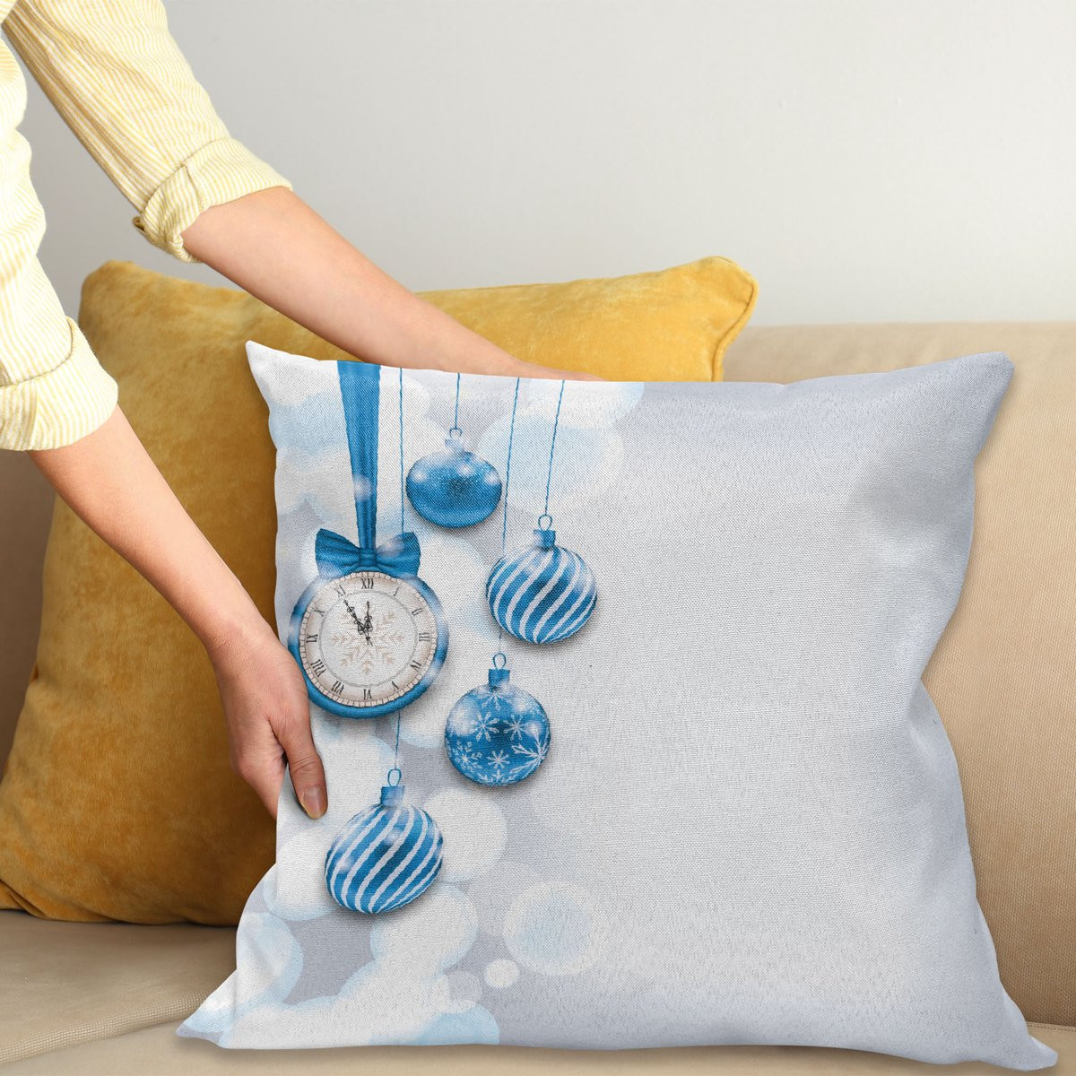ABAKUHAUS Kerstmis Kussenhoes met Nieuwjaar Countdown, Blauw, 40 x 40 cm