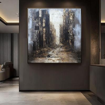 Handgemaltes Ölgemälde auf Acryl-Leinwand, quadratisch, abstrakt, architektonisch, Restaurant-Dekoration, gerollt, rahmenlos, ungespannt