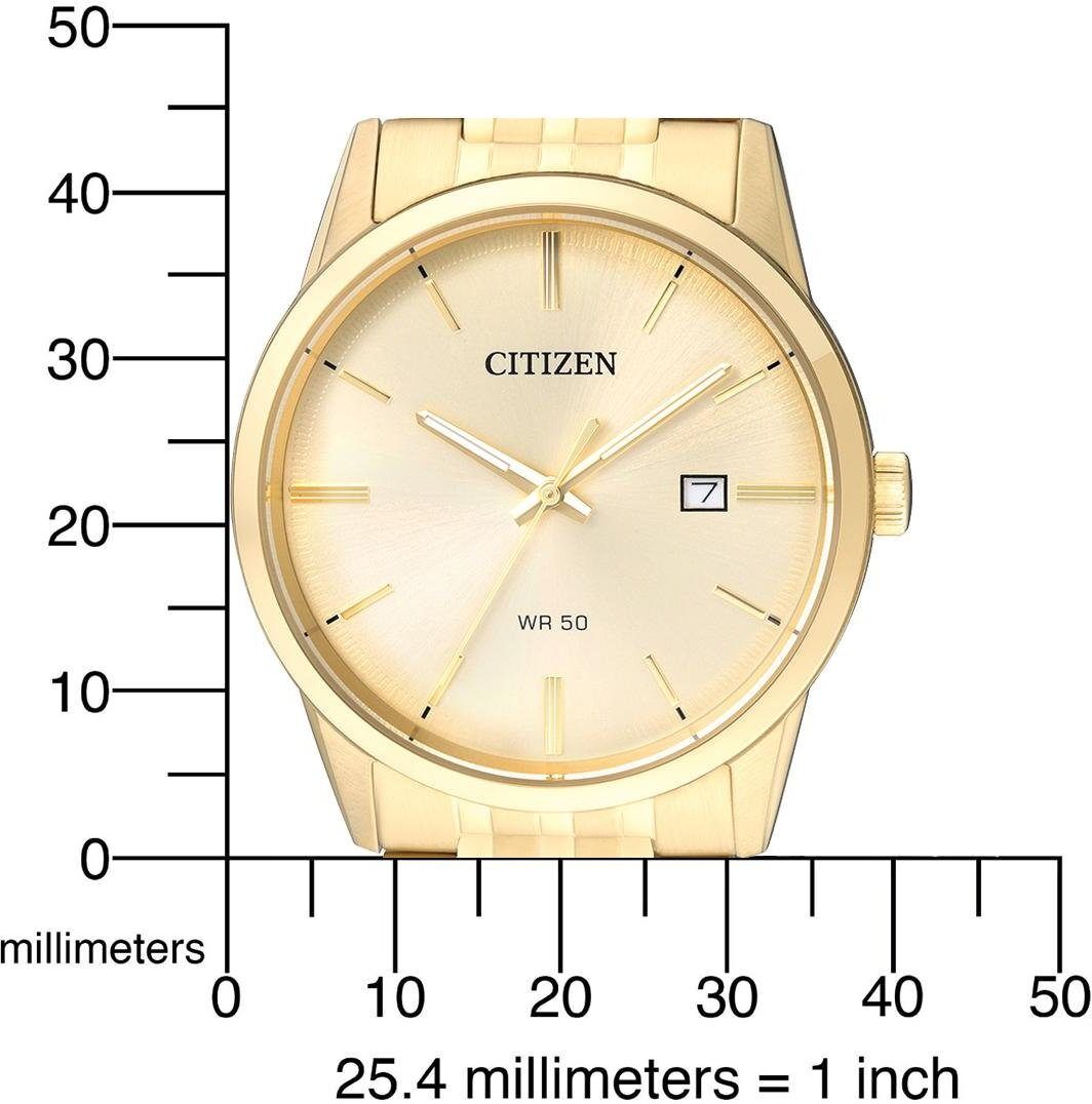 Quarzuhr CITIZEN, gold (goldfarben, gelbgoldfarben), Armbanduhren, Damen, goldfarben, Quarzuhr, Armbanduhr, Herrenuhr, Damenuhr, Edelstahlarmband, Datum goldfarben, gelbgoldfarben goldfarben