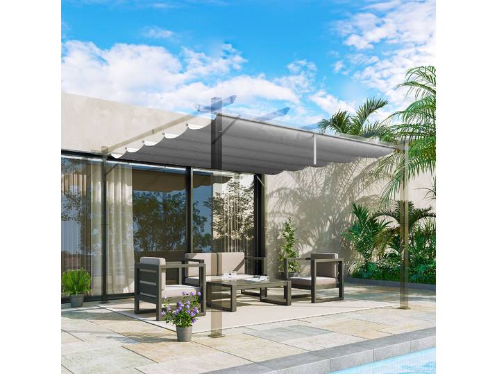 Outsunny Toile Pergola Rétractable 3x3m Gris Clair