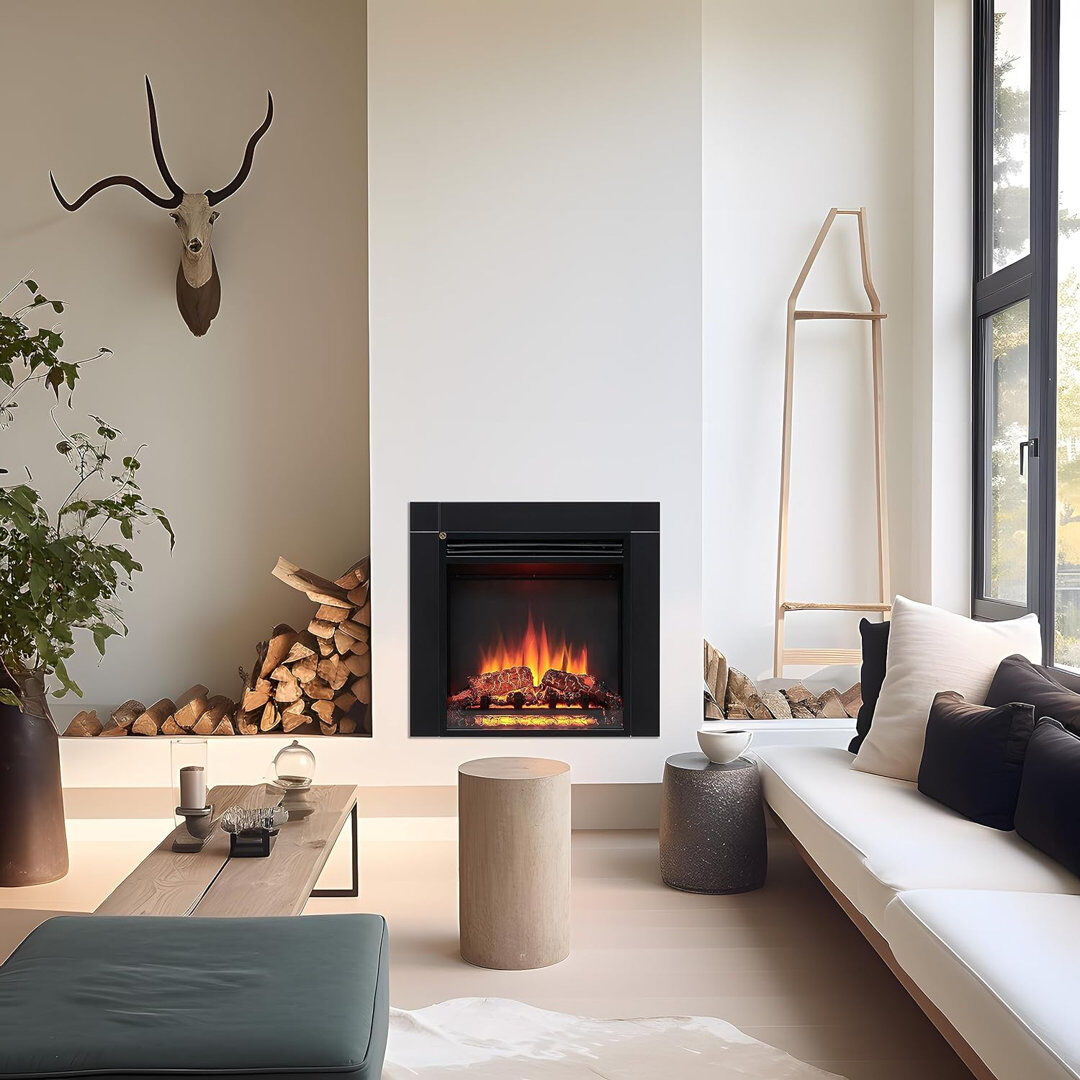 FLAMME Freestanding Electric Fireplace Insert, Innsbruck, Black Black Metal 55.5cm H x 55.5cm W x 60cm D