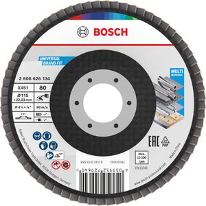 Bosch Fächerschleifscheibe X451, 2608626173, Ø115mm, Körnung 80, gerade, für Metall, Holz, 15 Stück