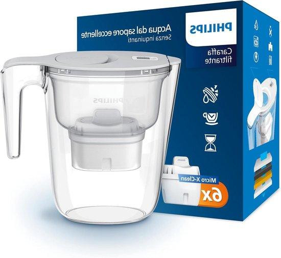 Waterfilterkan met 6 Micro X-Clean vervangingsfilterpatronen, 2,6 liter, wit, met elektronische timer
