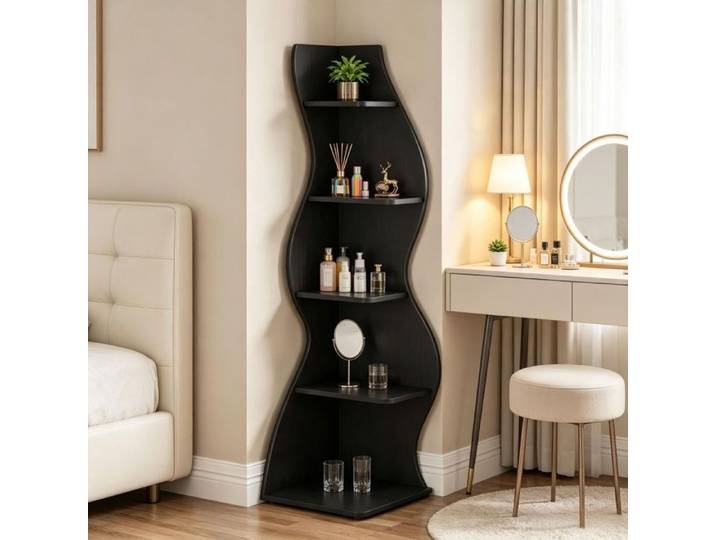 Étagère d'angle à 5 Niveaux Bibliothèque d'angle élégante Support de Plante unité d'organisation avec Forme Unique Noir