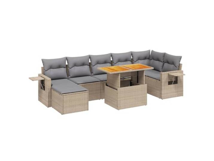 PUGYNBK Garten-Sofa-Set, 8-teilig, Rattan, PE-Kissen, beige Tisch mit verstellbarer Tischplatte, abziehbare, waschbare Bezüge, modulares Design, ideal für Terrasse oder Terrasse