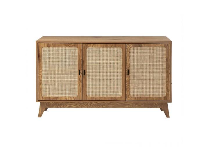 Calicosy Sideboard 3 Türen mit Naturgeflecht-Front B120 cm - Alia, Apfelbaumfarben, 40x72x120 cm, Esszimmer, Anrichten