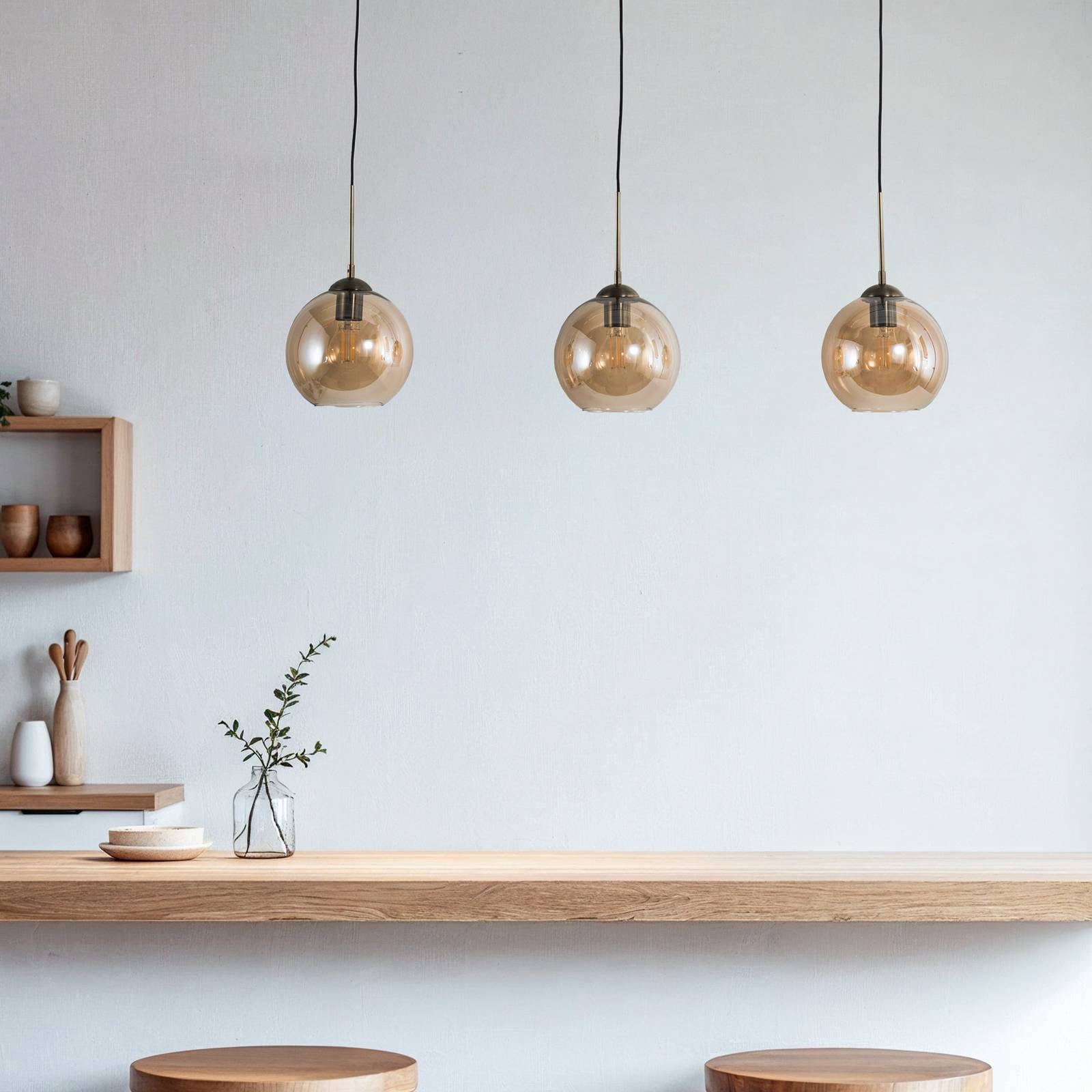 Glass Pendant Light Sofian Lindby, dimmable, Cream / amber, Living / Dining Room, Glass, Modern, Ceiling Light