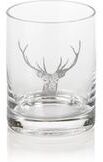 Zodax "4.5"" Tall Double Old Fashioned Glasses, Stag Head Design, Clear (Set of 6)"