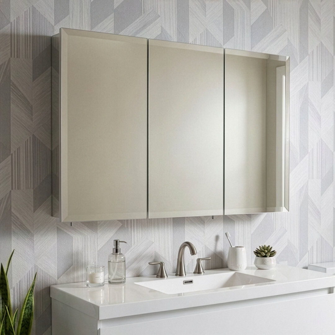 Croydex Triple Door Surface Mount Mirror Cabinet White steel with mirror 762mm x 1219mm