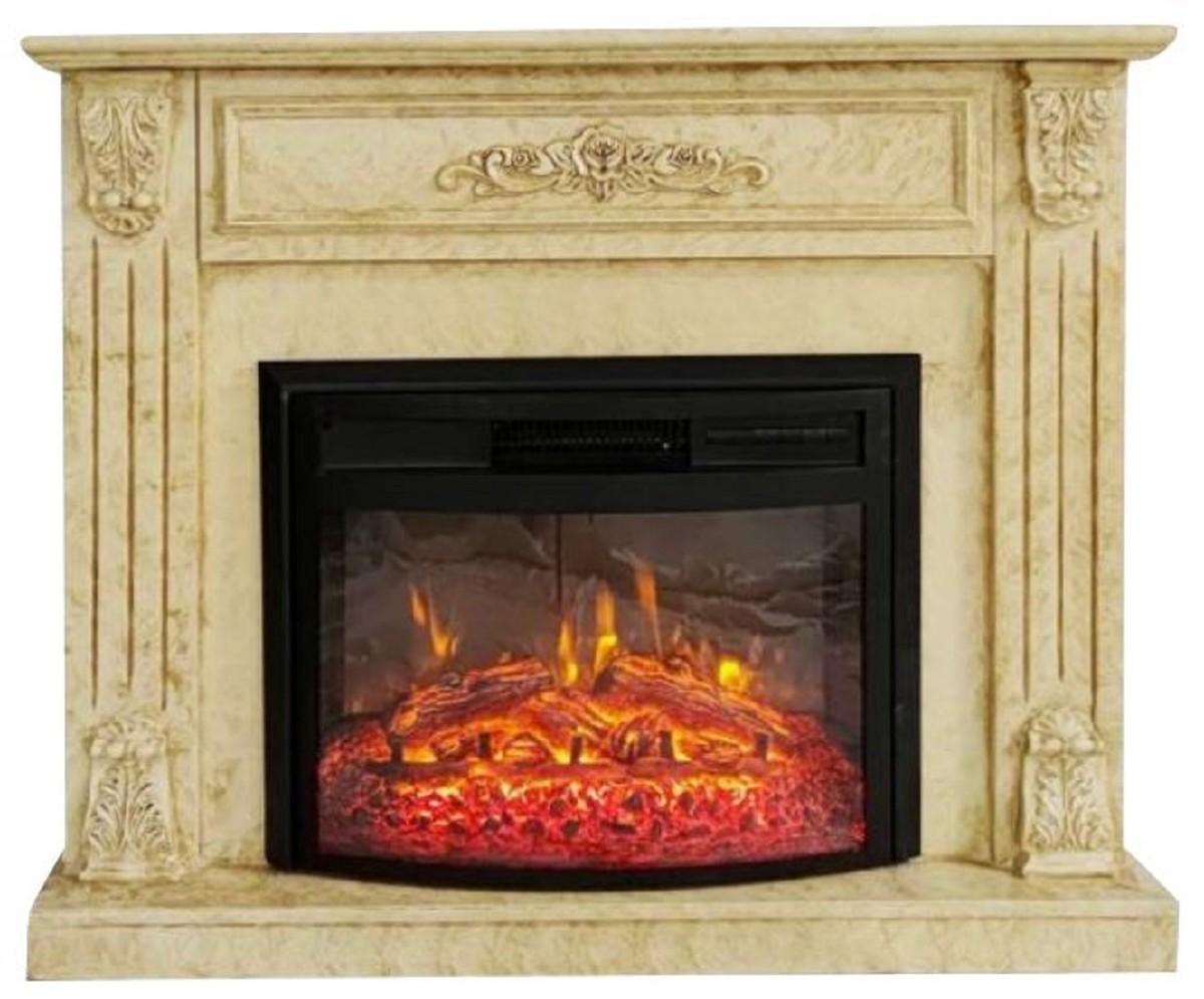 Casa Padrino Barock Elektrokamin Gelb / Schwarz 117 x 31 x H. 94 cm - Wohnzimmer Deko Kamin mit Fernbedienung - Wohnzimmer Möbel im Barockstil - Barock Möbel - Barock Elektro Kamine