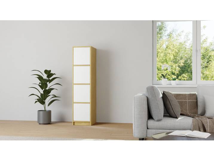 50 cm tiefes Regal mit weißen Türen Eiche Natur geölt