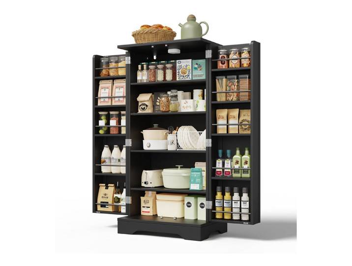 Yorbay Mehrzweckschrank Küchenschrank mit Sensor-LED, 3D-Wellenfront, 120 cm Höhe 2-türig, höhenverstellbar & kippsicher