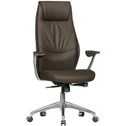 CHEFSESSEL Echtleder mit 3-Stufen-Synchronmechanik und Aluminiumfußkreuz TEMZA, Braun 67x58x125 cm