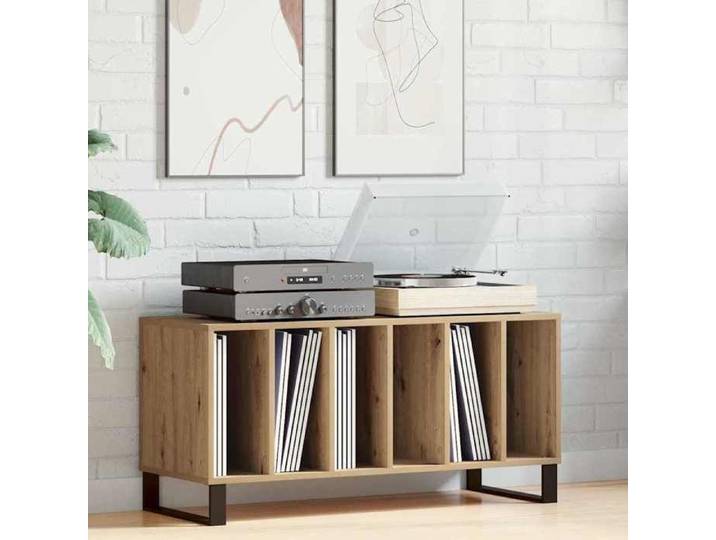 Meuble à vinyles avec étagère - - bois d'ingénierie - chêne artisanal - grand rangement - 100 x 38 x 48 cm@vnc64o