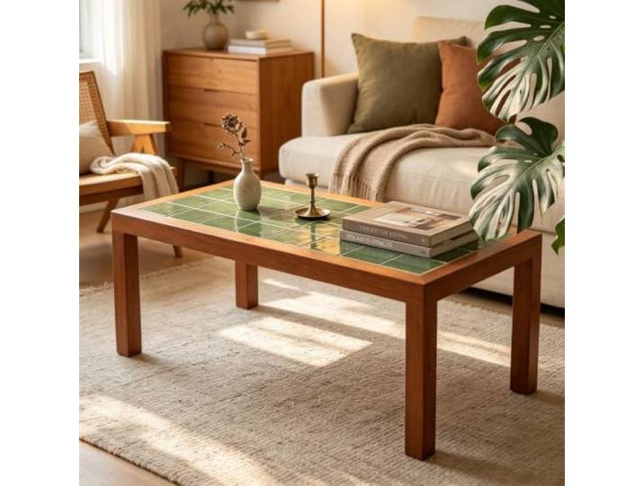 Luxuriöser rechteckiger Couchtisch, handgefertigtes massives gebogenes Holz Einteiliger montagefreier Couchtisch, stabil pflegeleicht, natürliche Holzmaserung(Walnut,31.5x17.7 )