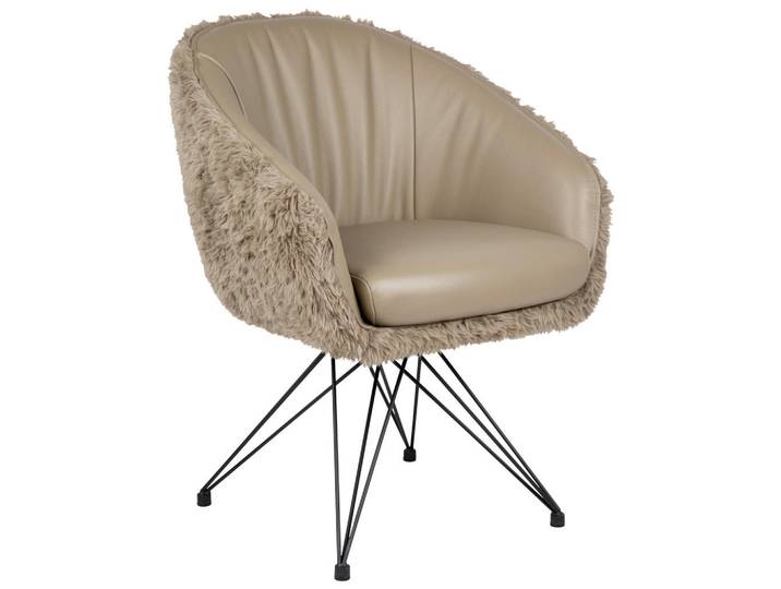 Belluti Armlehnstuhl, Schwarz, Taupe, Metall, Echtleder, Rindleder, Drehkreuz, 59.5x83.5x63.5 cm, Sitzfläche 360° drehbar, automatische Rückholfunktion, Esszimmer, Stühle, Polsterstühle
