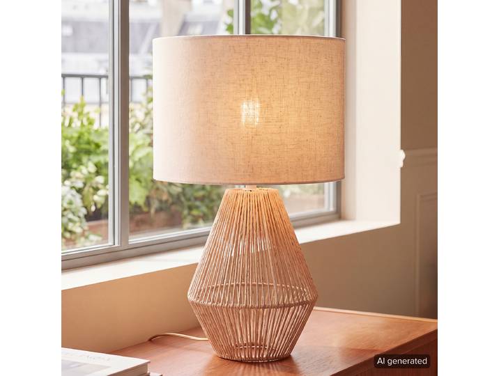 Tischleuchte Laraine Ø 33cm Braun/Beige Leinen E27