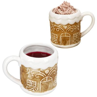 2x Lebkuchenhaus Becher Steingut hellbraun 350 ml Kaffee Weihnachten