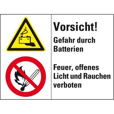 Aufkleber I Kombischild mit Symbolen Vorsicht! Gefahr durch Batterien..., Folie, 200x150mm