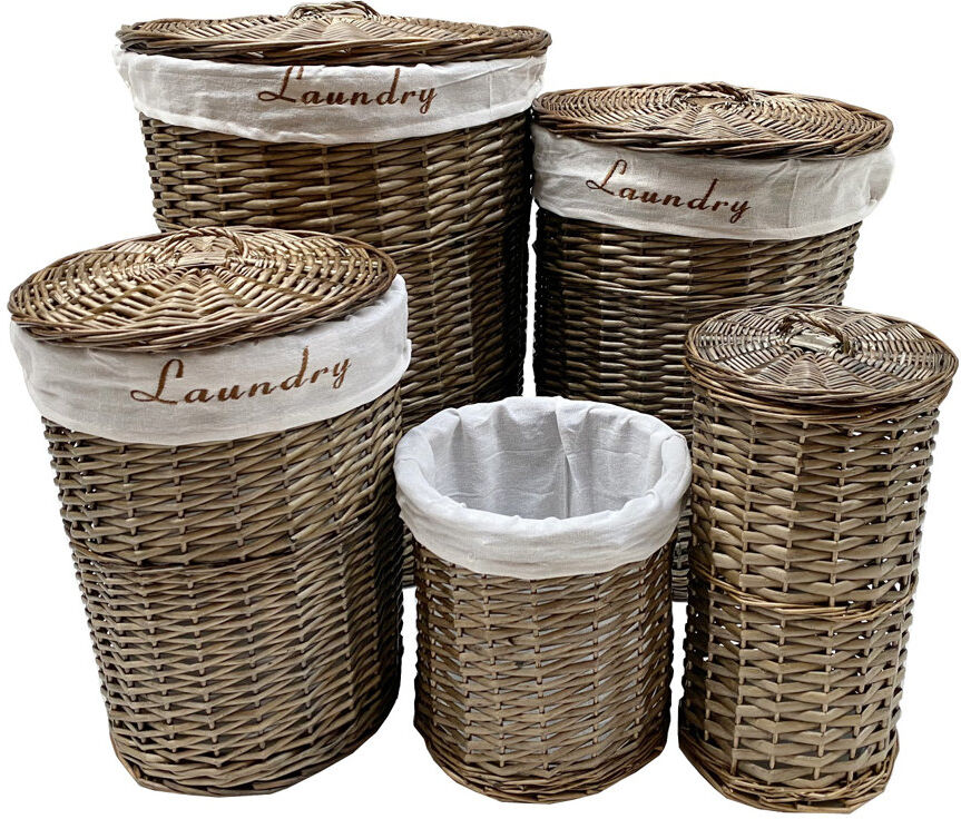 Brambly Cottage Fabric and Wicker Laundry Hamper Oak Medium (50cm x 37cm x 37cm)