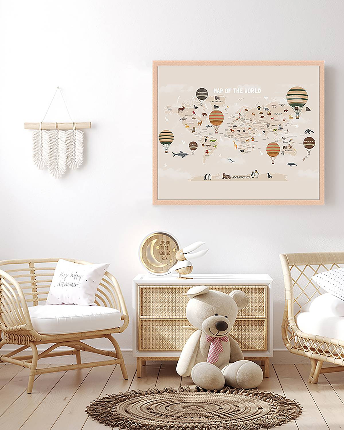 home24 Afbeelding Map Of The World, Meerdere kleuren, 53 x 63 cm