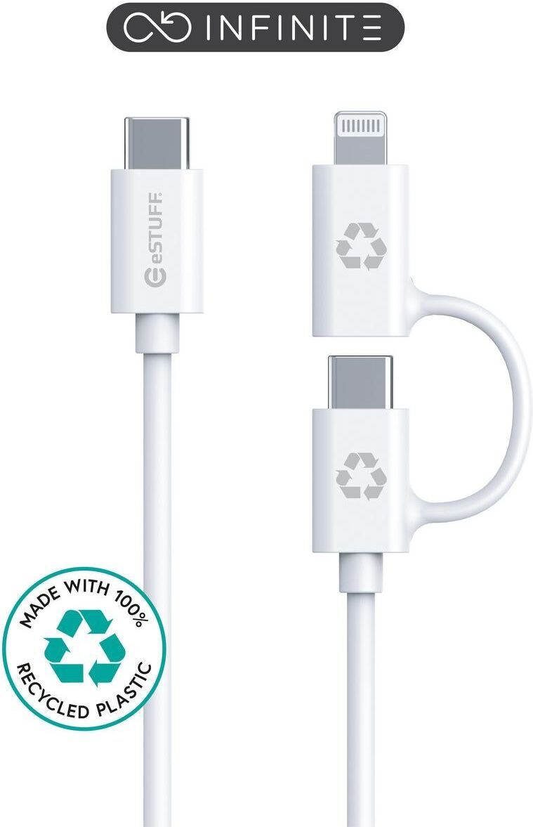 eSTUFF INFINITE (GRS) Super Soft 2-in-1 USB-C to USB-C/Lightning Cable MFI 1m White