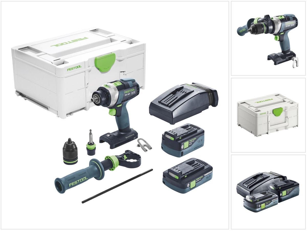 Festool QUADRIVE TPC 18/4 5,2/4,0 I-Plus, Schlagschrauber, Pistolengriff, Schwarz, Blau, 3600 RPM, 500 RPM, 800 RPM