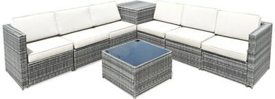 Costway 8 Piece Wicker Sofa Rattan Dinning Set Patio Furniture with Storage Table-White