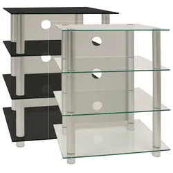 VCM Hifi Möbel   Rack Schrank Phono Regal   Alusäulen Glasböden   Maße H. 70 x B. 59 x T. 49 cm   Phono Mediaregal - Blados